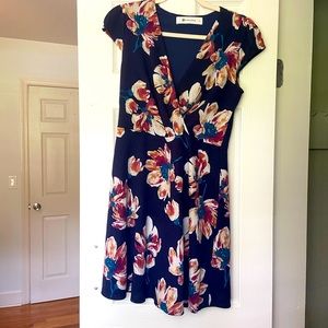 Navy Blue Floral Dress - Size Large